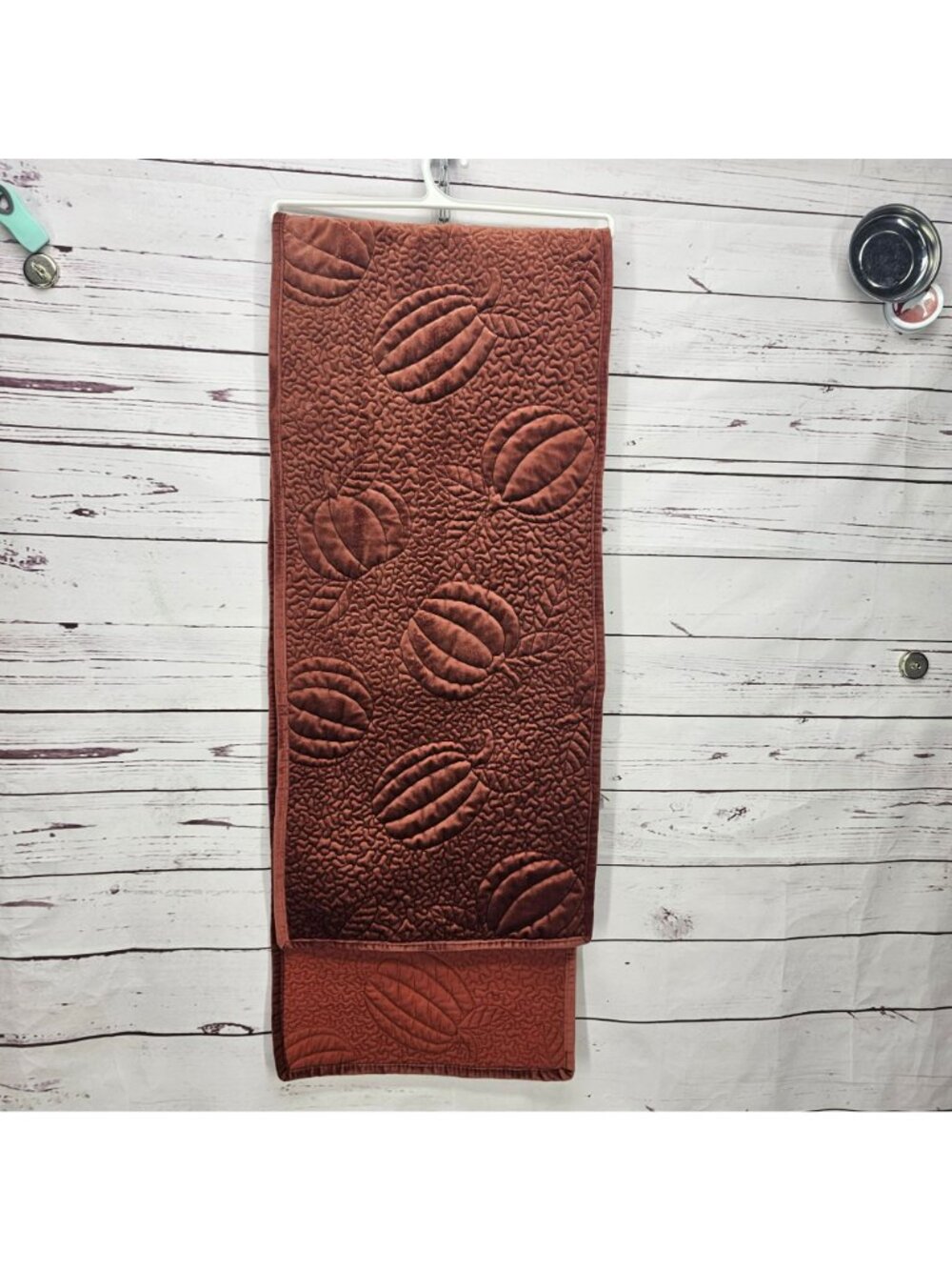 Hearth & Home Quilted Pumpkin Velvet Table Runner Burnt Orange Fall Décor 72"x14 - Picture 4 of 11
